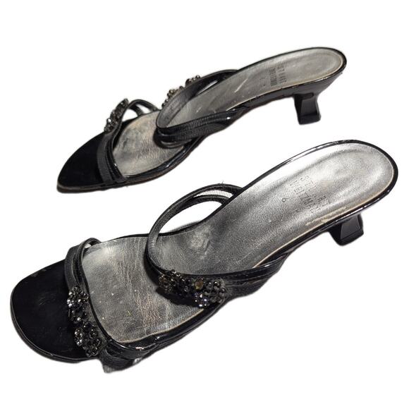 Vtg Y2K Stuart Weitzman Black Rhinestone Embellished Kitten Heel Mule Sandals 6 - Picture 6 of 6